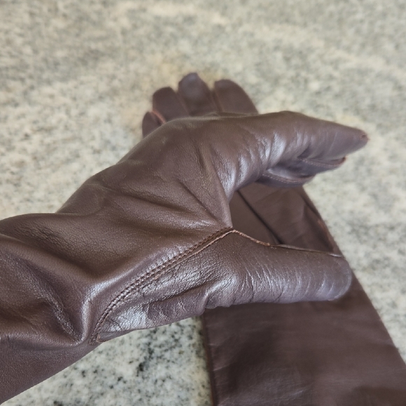 Vintage Women's Medium Dark Brown Leather Gloves - Picture 7 of 11